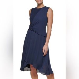 DKNY Navy Wrap Dress 8 Twist Draped Overlay Sleeveless